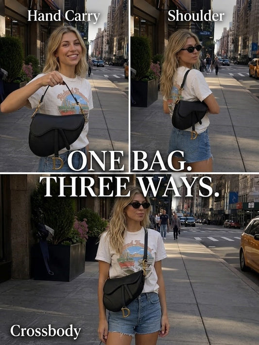 Saddle bag worn three ways by hand shoulder and crossbody