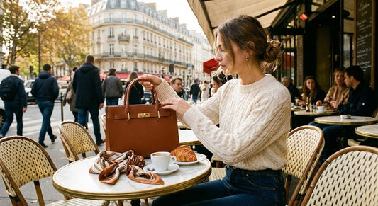 Woman holding a structured quiet-luxury handbag that elevates a simple outfit in 2026 fashion trends