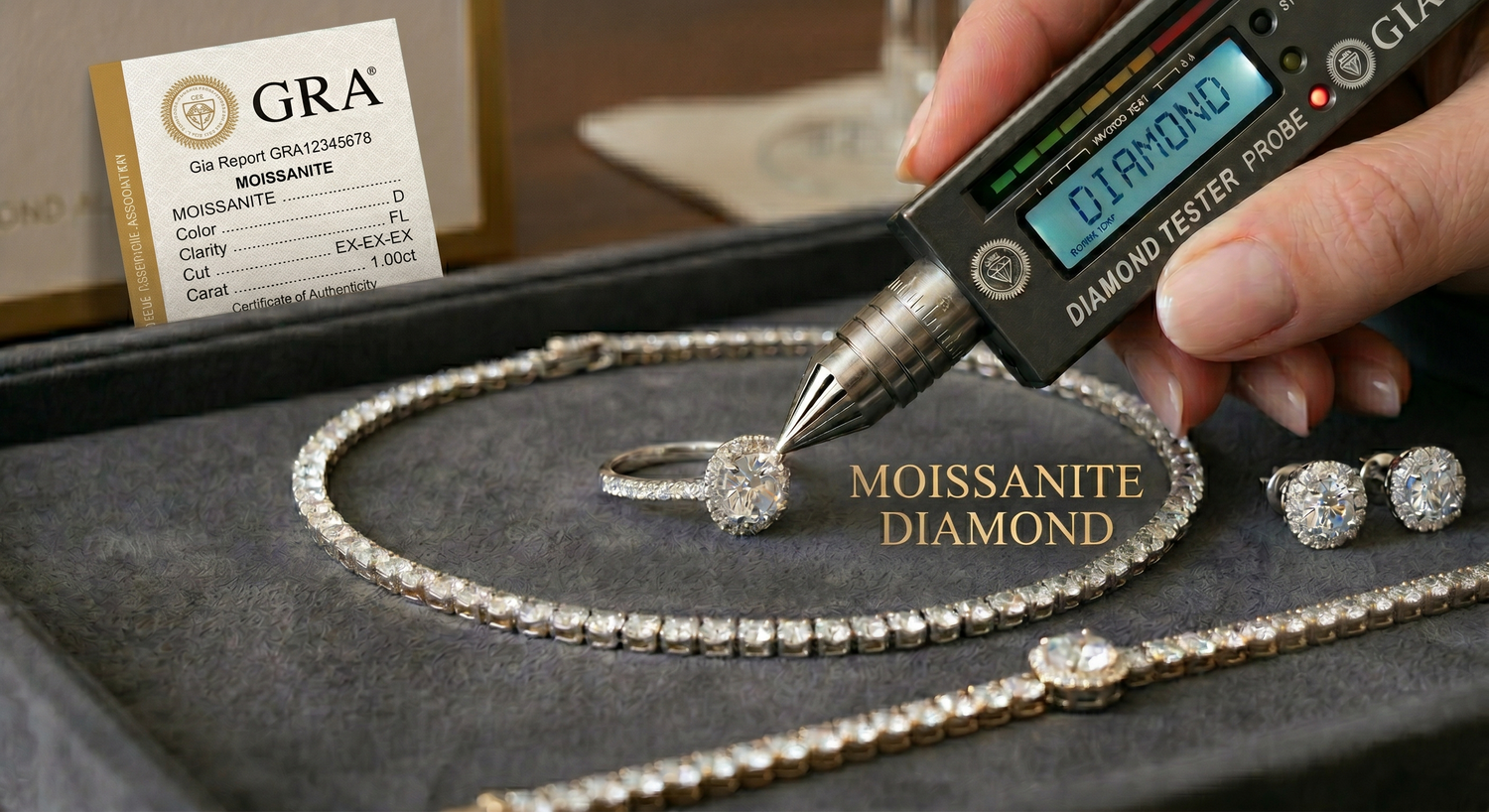 A jewelry collection made of moissanite diamonds