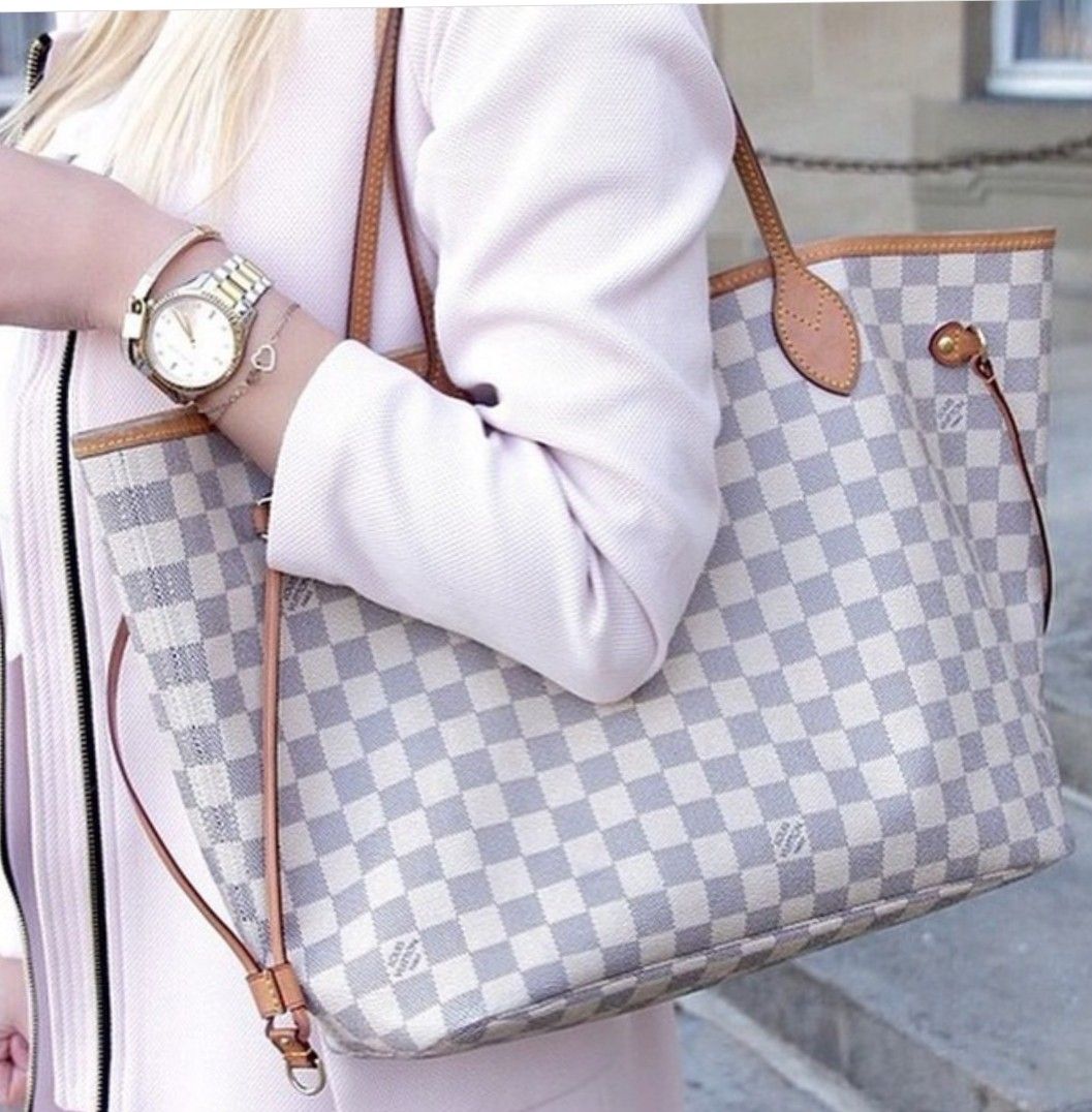 White Monogram-Inspired Neverfull-Style Tote Bag.