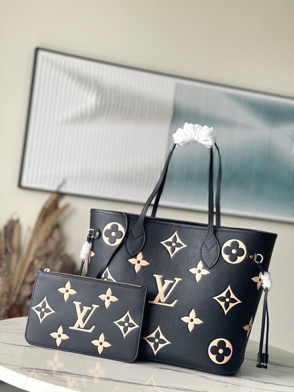 Black & Beige Neverfull-Style Tote Bag