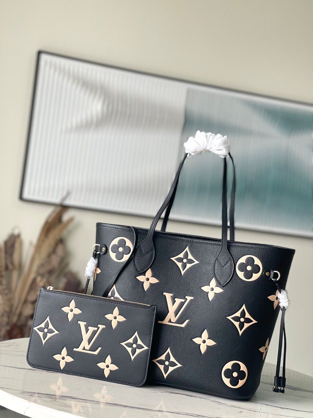 Black & Beige Neverfull-Style Tote Bag