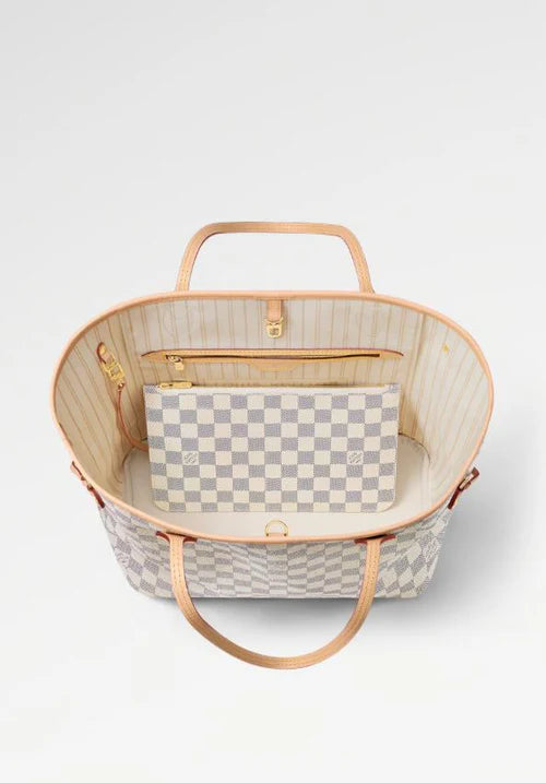 White Monogram-Inspired Neverfull-Style Tote Bag.