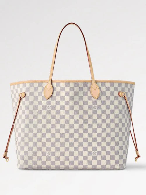 White Monogram-Inspired Neverfull-Style Tote Bag.