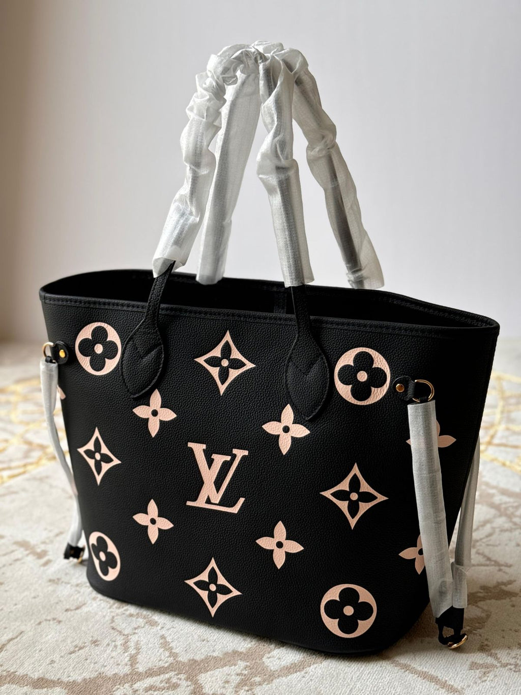 Black & Beige Neverfull-Style Tote Bag