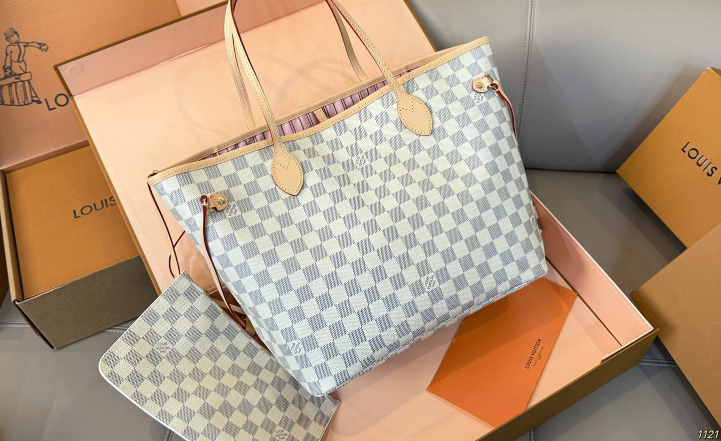 White Monogram-Inspired Neverfull-Style Tote Bag