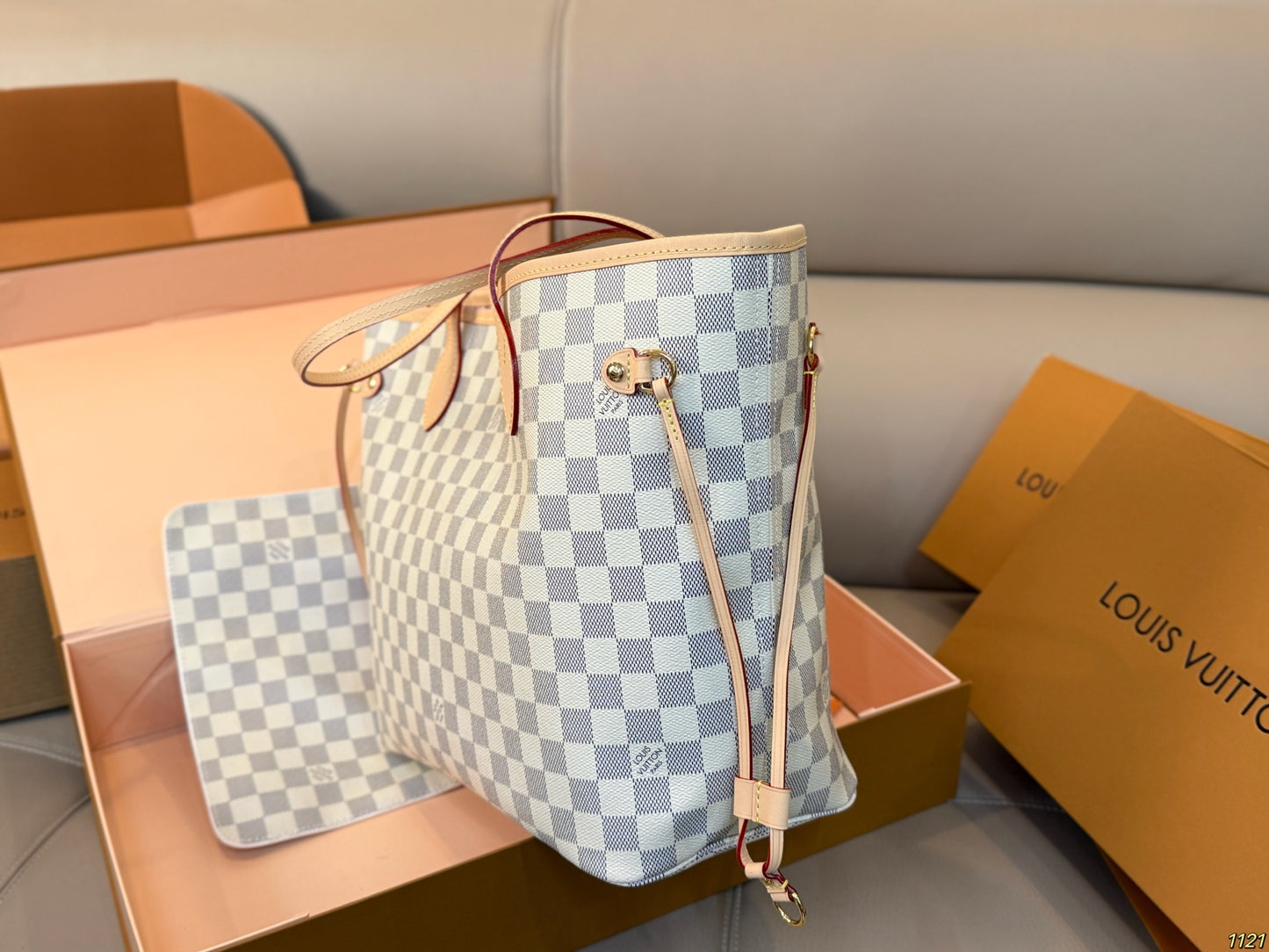 White Monogram-Inspired Neverfull-Style Tote Bag